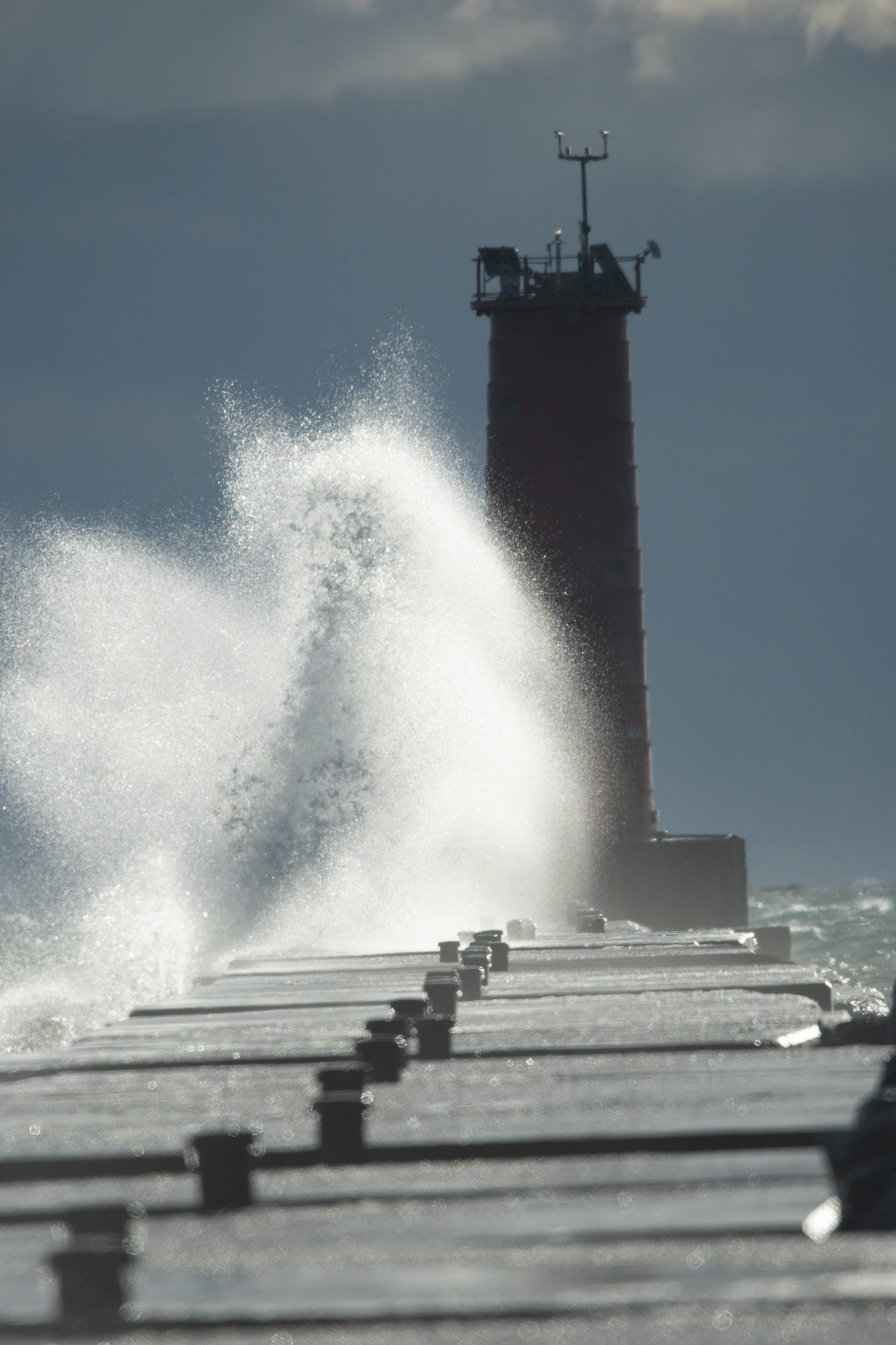 Sheboygan Lighthouse Breaking Water