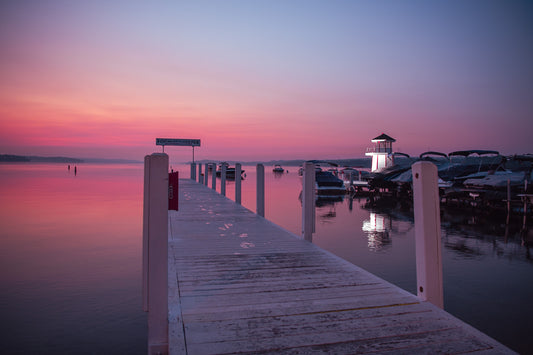 Pink Sunrise Lighthouse Lit