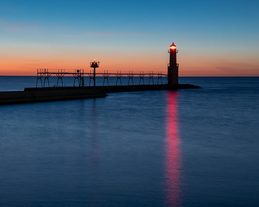 Lighthouse Algoma Pre Dawn Red Reflection Select