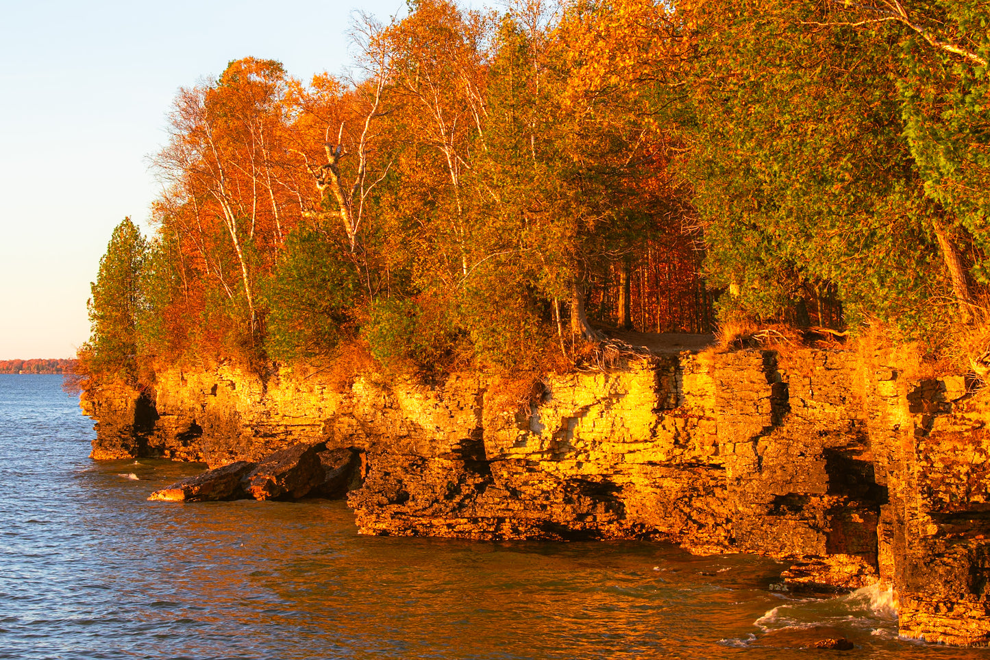 Door County Sunlit Cliff Shoreline