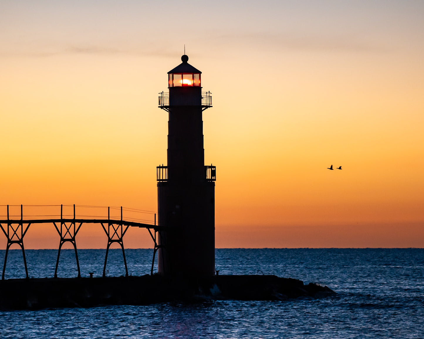 Lighthouse Algoma Sunrise With Mallards Select