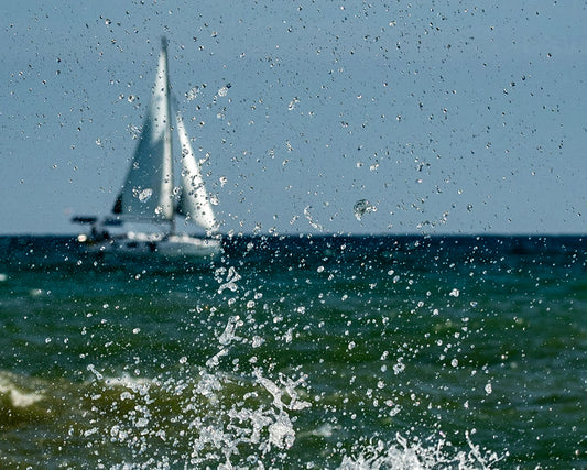 Sailboat Crashing Waves Lake Michigan