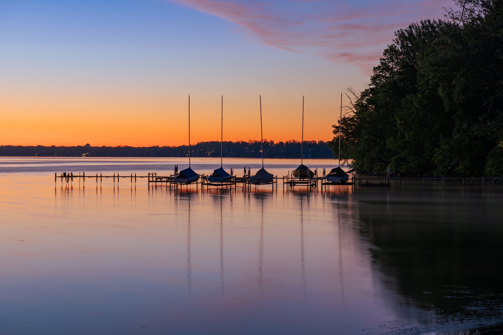 Sunrise over Lake Monona Sailboats Docked